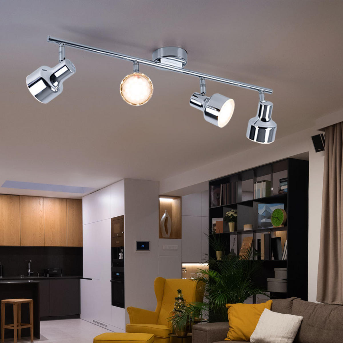 LED DECKENLEUCHTE ROIS Chrom Silber - Silberfarben, Metall (60/8/12cm) - Globo Lighting