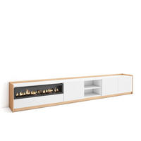 TV-SCHRANK, Lowboard, Weiß und Eiche Soft, Elektrokamin, 310/37/50cm - Weiß, Holzwerkstoff (310/50/37cm) - Skraut Home
