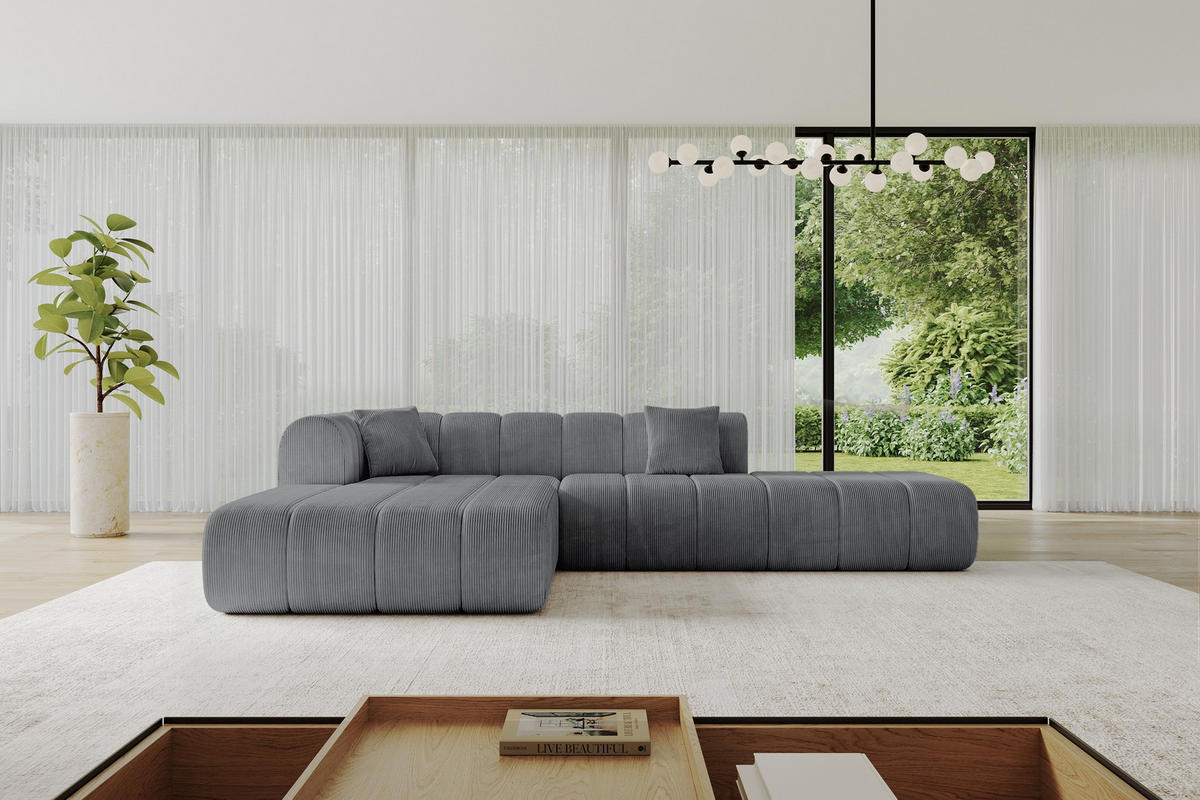 ECKSOFA Ottomane Links BILA-L 289x176x71 Dunkelgrau Cord - Dunkelgrau/Anthrazit, Holzwerkstoff/Kunststoff (176/289cm) - ALTDECOR