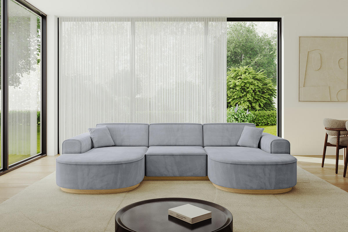 WOHNLANDSCHAFT MARI-U1-v2 - 303x171x83 cm Grau Velours - Grau, Holzwerkstoff/Textil (303/83/171cm) - ALTDECOR