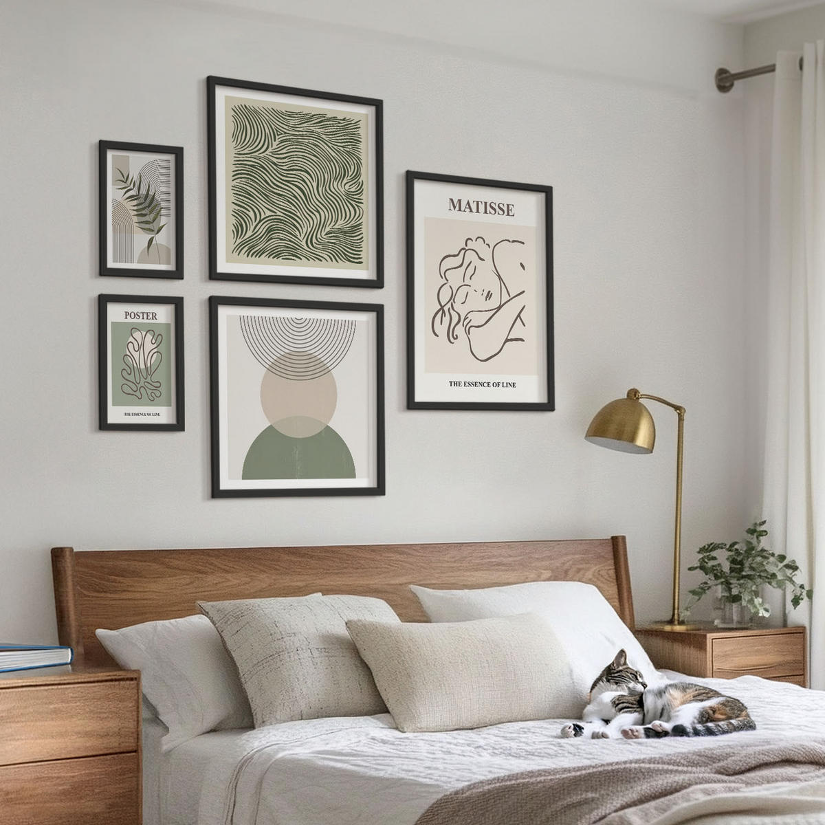 WANDBILDER 5er-Set - 50x50 cm & 20x30 cm & 40x60 cm Schwarzer Rahmen - Geometrische botanische Muster - Schwarz, Kunststoff (40/60cm) - ArtPrintCave