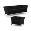 SITZGARNITUR 3+1 Chesterfield Whitby Schwarz Samt mit schwarzen Füßen - Schwarz, Holz/Textil (237/78/82cm) - S-Style Möbel