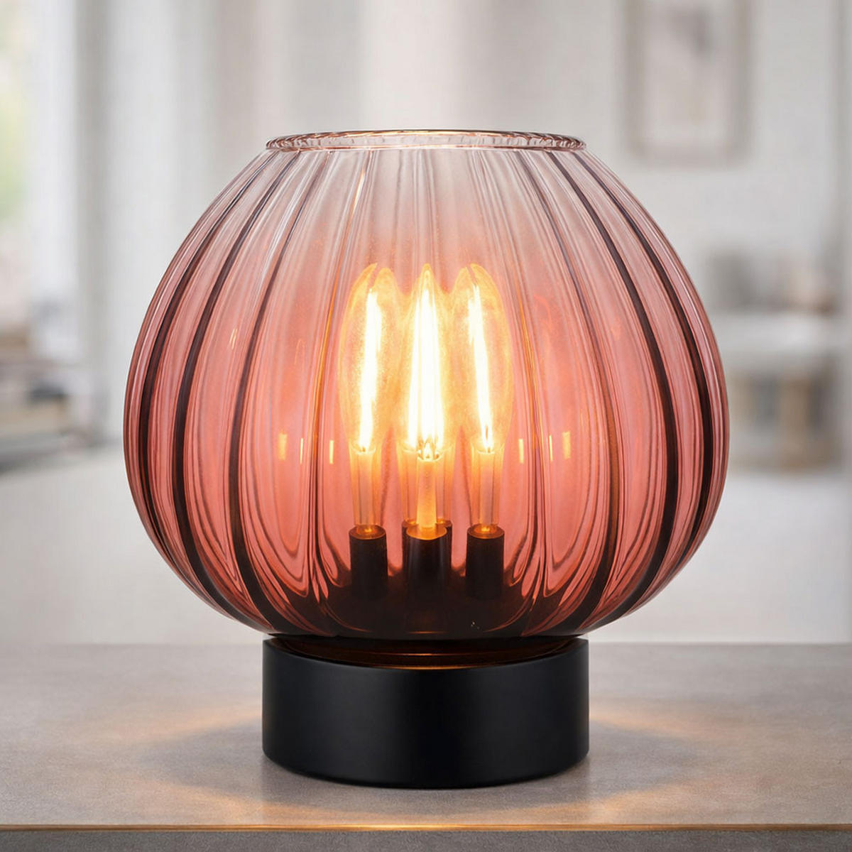 TISCHLEUCHTE SOLVEIG, Glas, rot/schwarz matt, Kabelschalter - Rot, Glas (23/23/23.5cm) - Globo Lighting