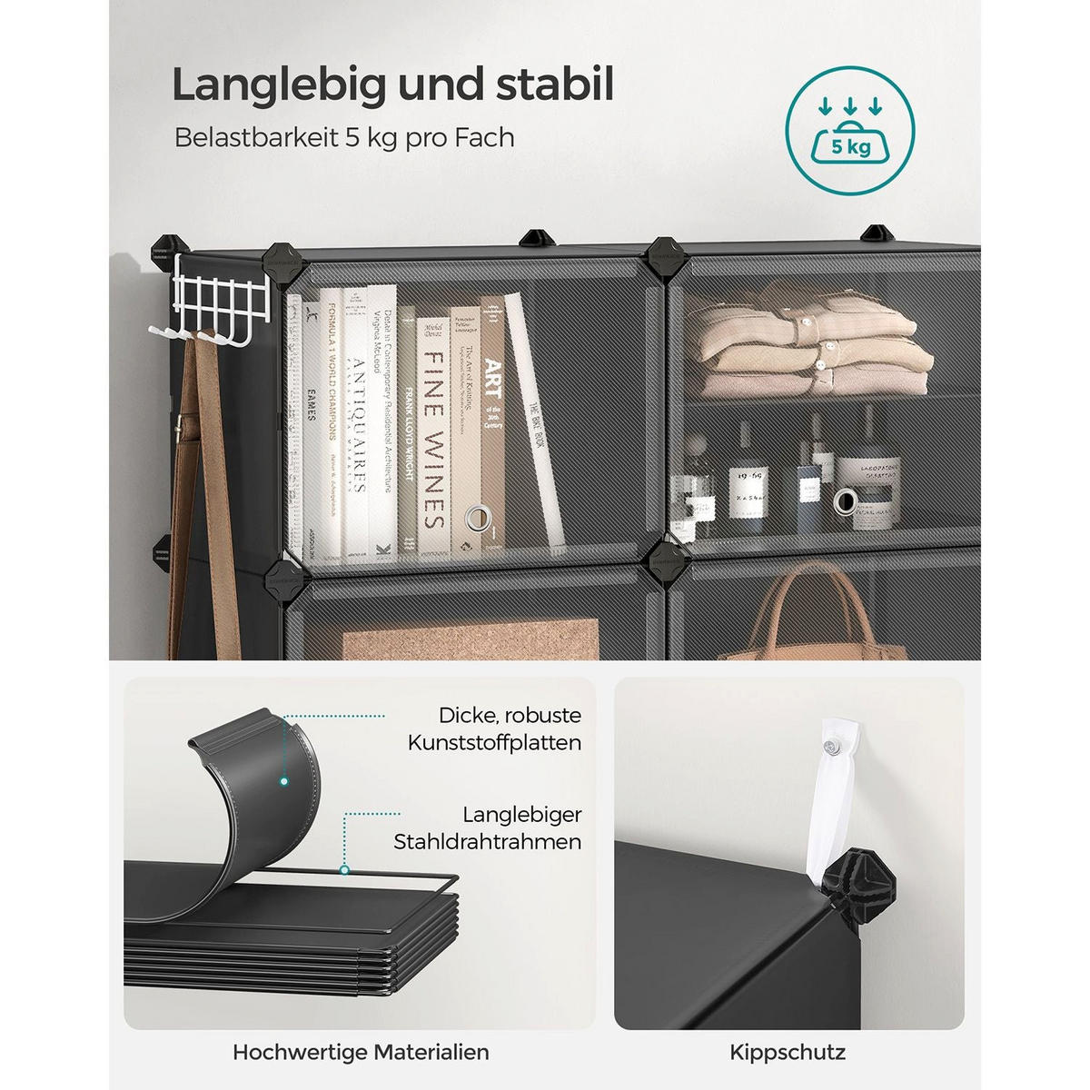 SCHUHREGAL YAOUNDE - Schwarz, Metall (124/94/32cm) - Hansiro