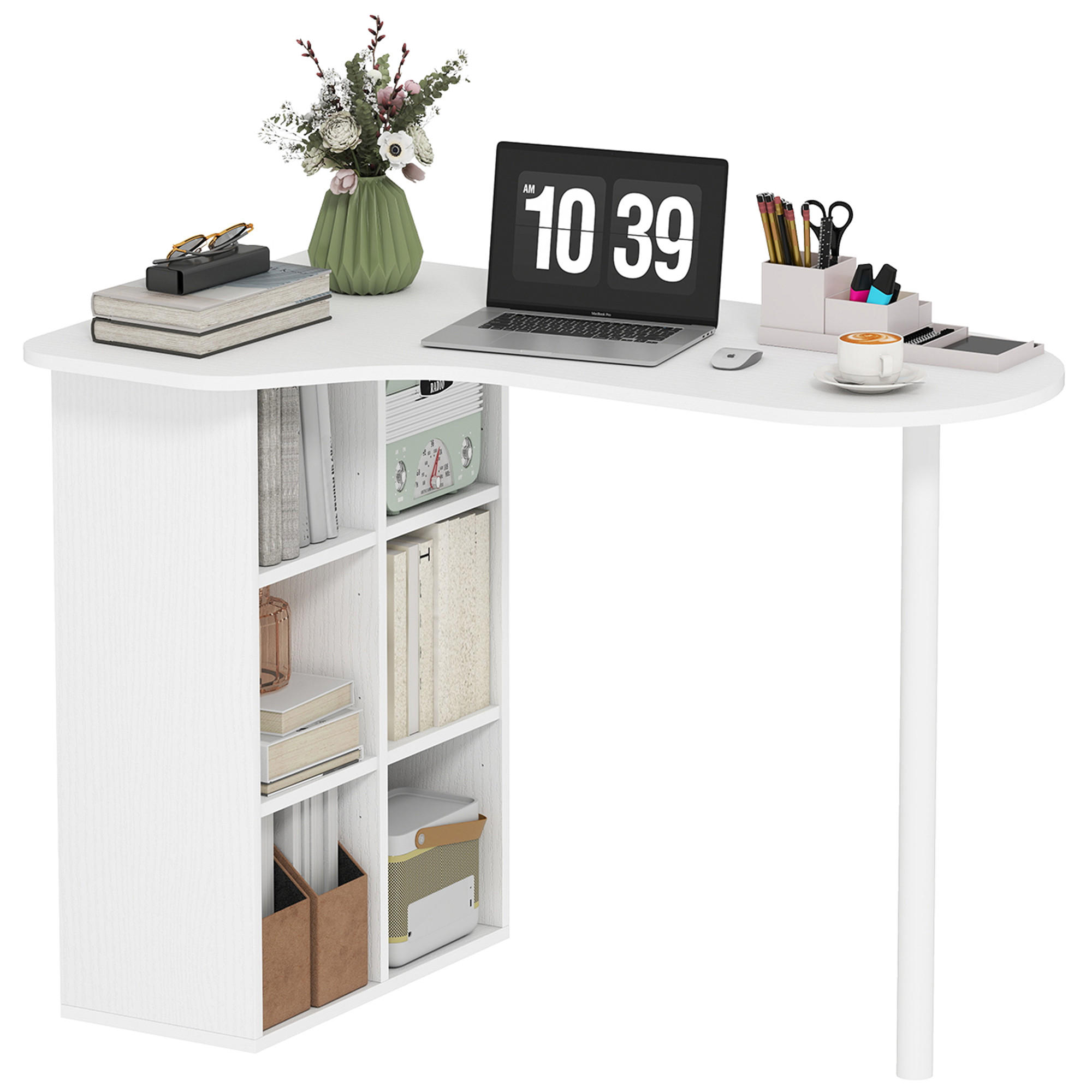 SCHREIBTISCH Weiß Holzoptik mit 6 Regalfächern und Stahlgestell 100/59/75,5 cm - Weiß, Metall (59/100/75.5cm) - PANGIVO