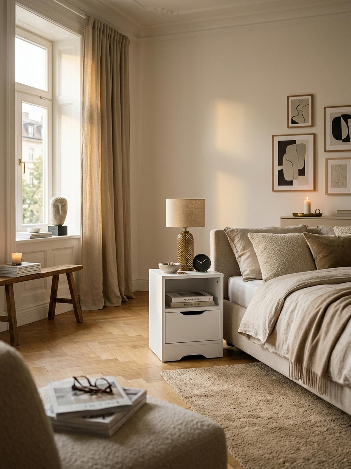 NACHTTISCH Modern Schublade Ablage Kratzfest ILM, Weiß 31x31x43 cm - Weiß, Holz (31/43/31cm) - KADIMA DESIGN