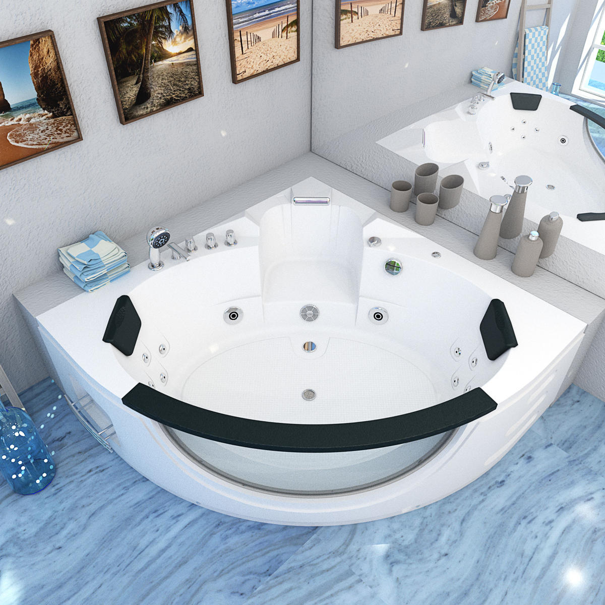 WHIRLPOOL Pool Badewanne Wanne W06-TH 152x152cm - Weiß, Glas/Kunststoff (152/65/152cm) - AcquaVapore by Sandra Jentho