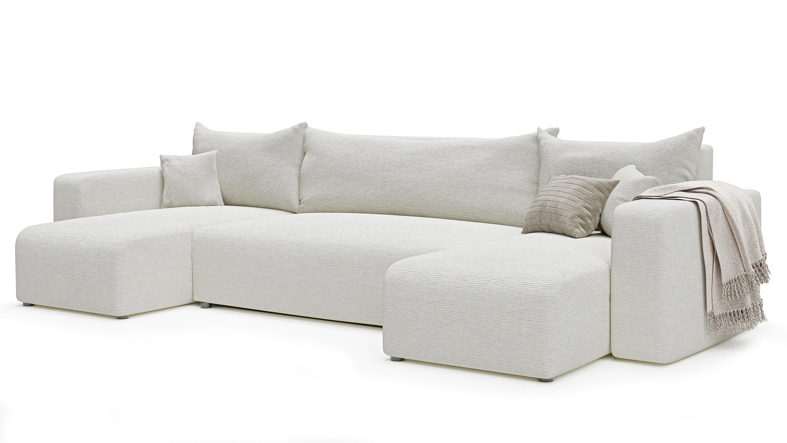 WOHNLANDSHAFT U-Form mit Schlaffunktion und Bettkasten, Beige - Beige/Creme, Holzwerkstoff/Textil (318/79/145cm) - Idohome