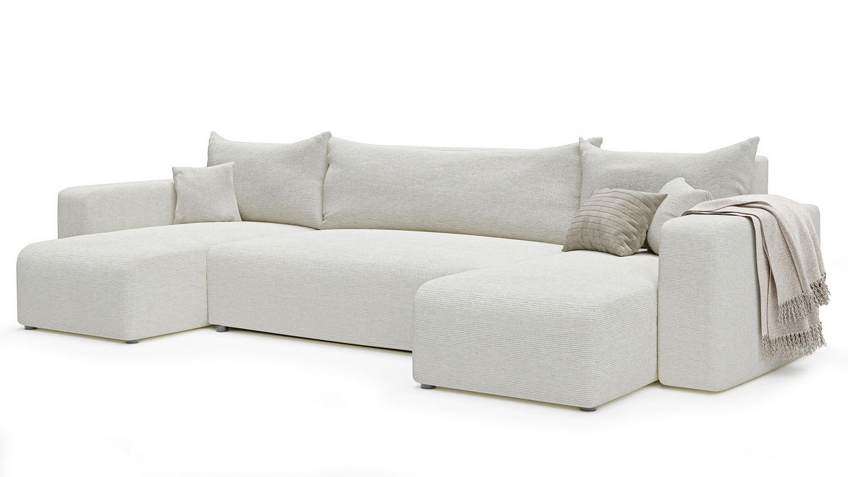 WOHNLANDSHAFT U-Form mit Schlaffunktion und Bettkasten, Beige - Beige/Creme, Holzwerkstoff/Textil (318/79/145cm) - Idohome