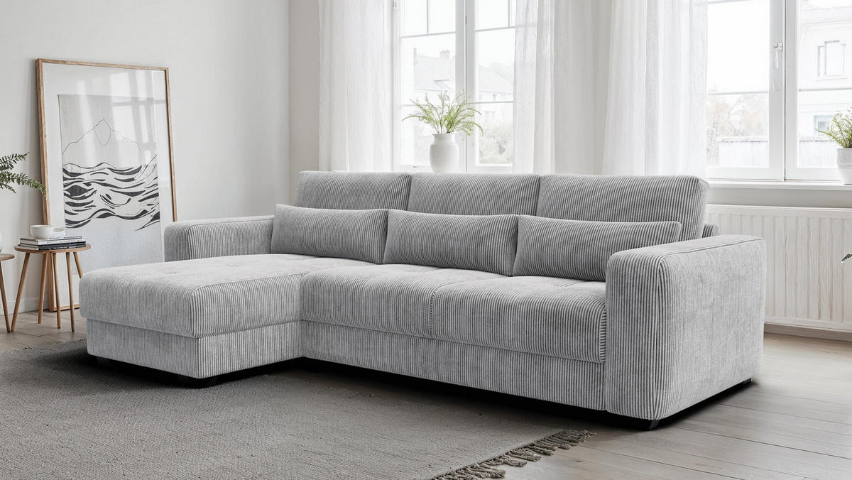 ECKSOFA OLI 4-Sitzer links, hellgrau - Hellgrau, Holz/Textil (295/172cm) - Courtois Laville