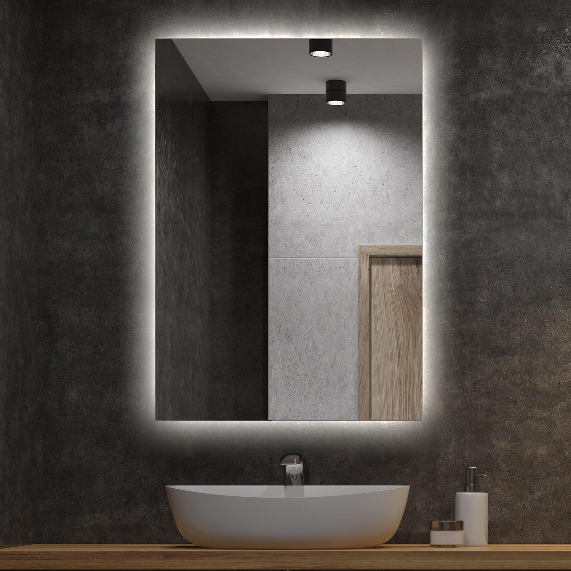 LED SPIEGEL 100 cm x 70 cm Rechteckig Neutralweiß 4000K - Blaugrau, Glas (100/70/2.4cm) - TULUP