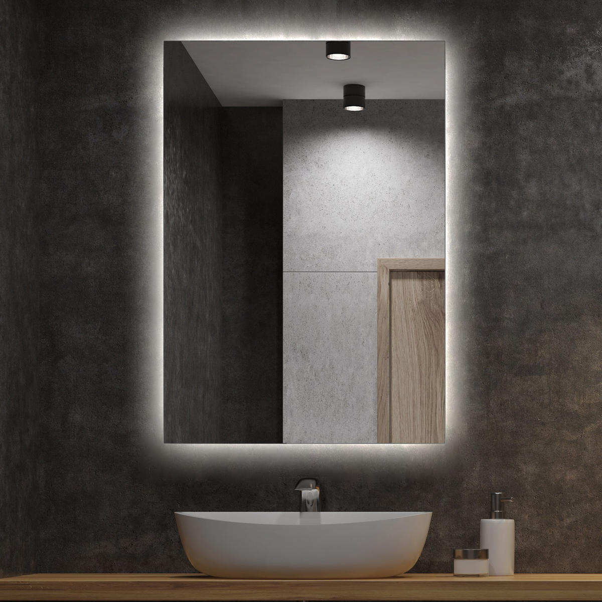 LED SPIEGEL 60 cm x 40 cm Rechteckig Neutralweiß 4000K - Blaugrau, Glas (60/40/2.4cm) - TULUP
