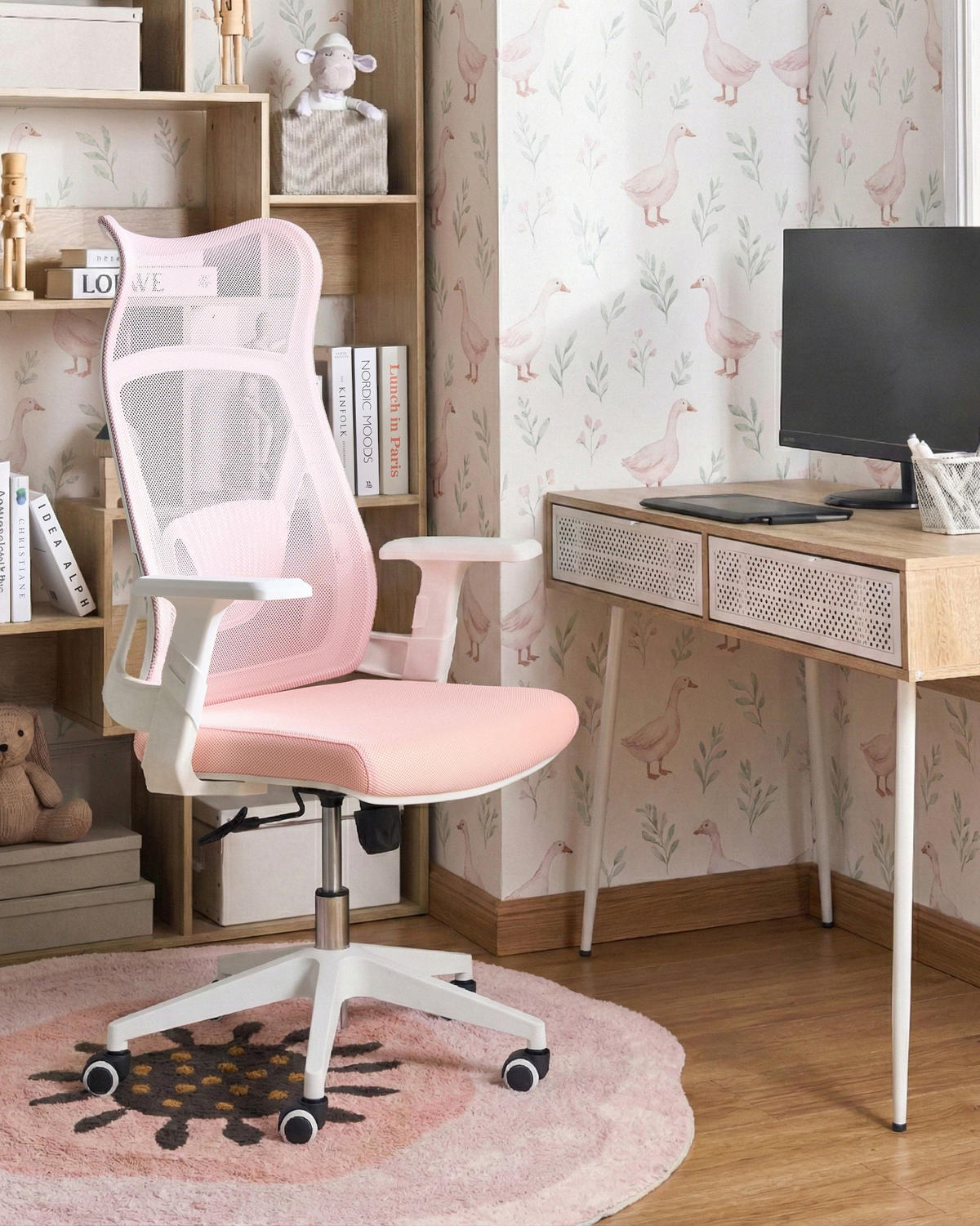 BÜROSTUHL Pastellrosa Bard - Pink, Textil (50/113/66cm) - Beliani