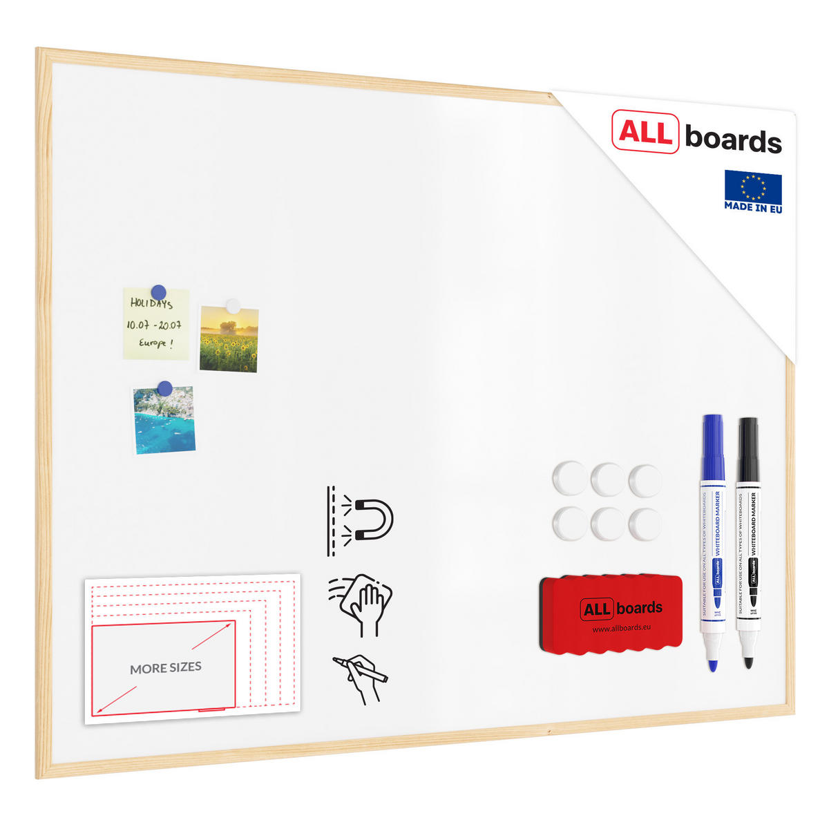 WHITEBOARD Magnetisch mit Naturholzrahmen 120x90cm - Weiß, Metall (120/90/1.5cm) - ALLboards