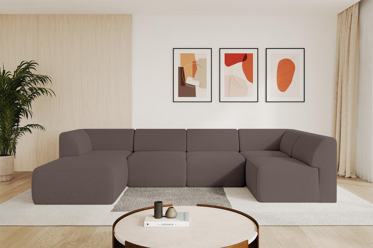 WOHNLANDSCHAFT Ottomane Links MOVO-L 345x180x78 cm Braun Bouclé - Braun, Holzwerkstoff/Kunststoff (345/78/180cm) - ALTDECOR