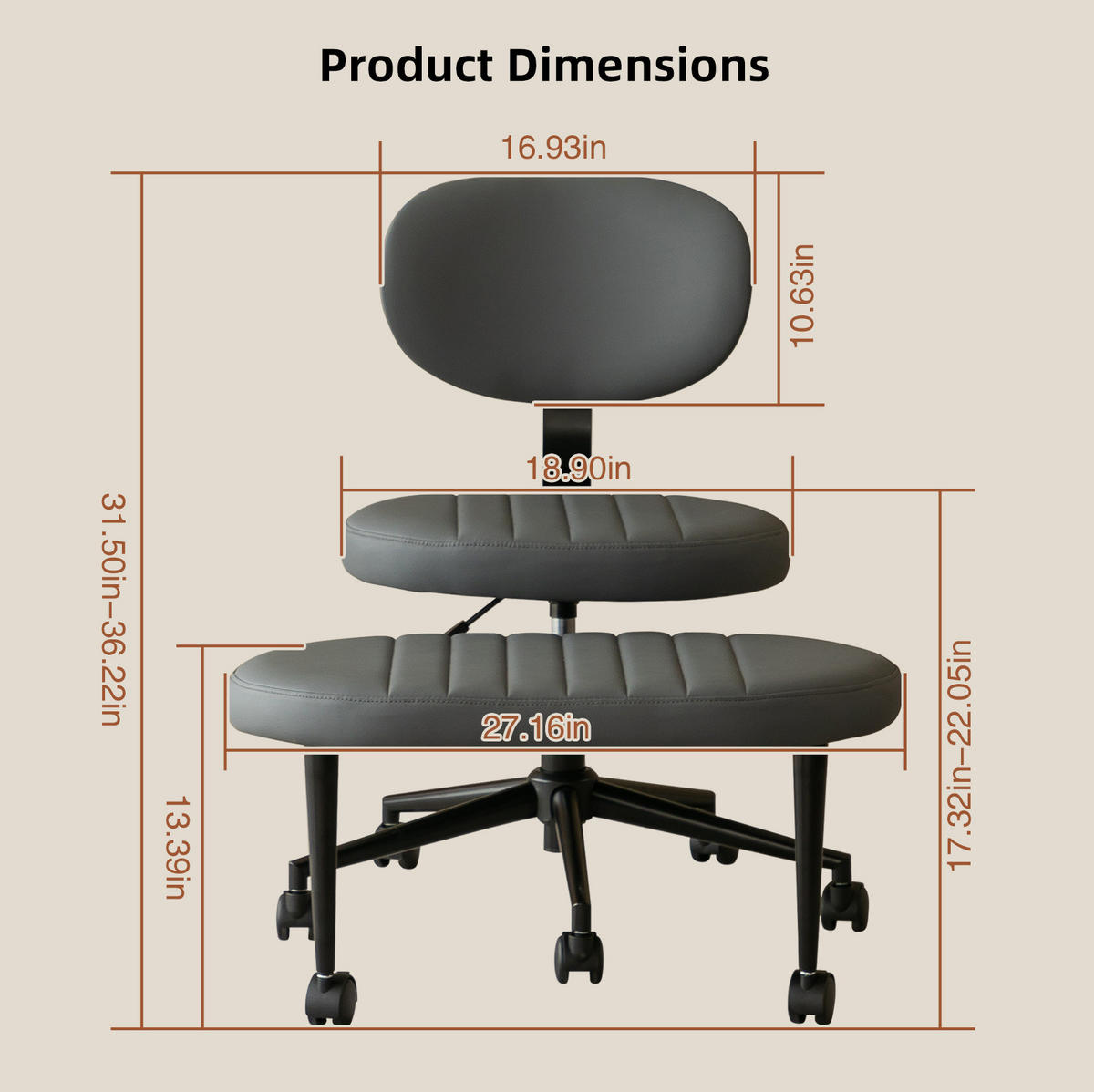 BÜROSTUHL ergonomisch drehbar Stoff Grey armlehnensfrei - Grau, Kunststoff (40/92/69cm) - Meubliv