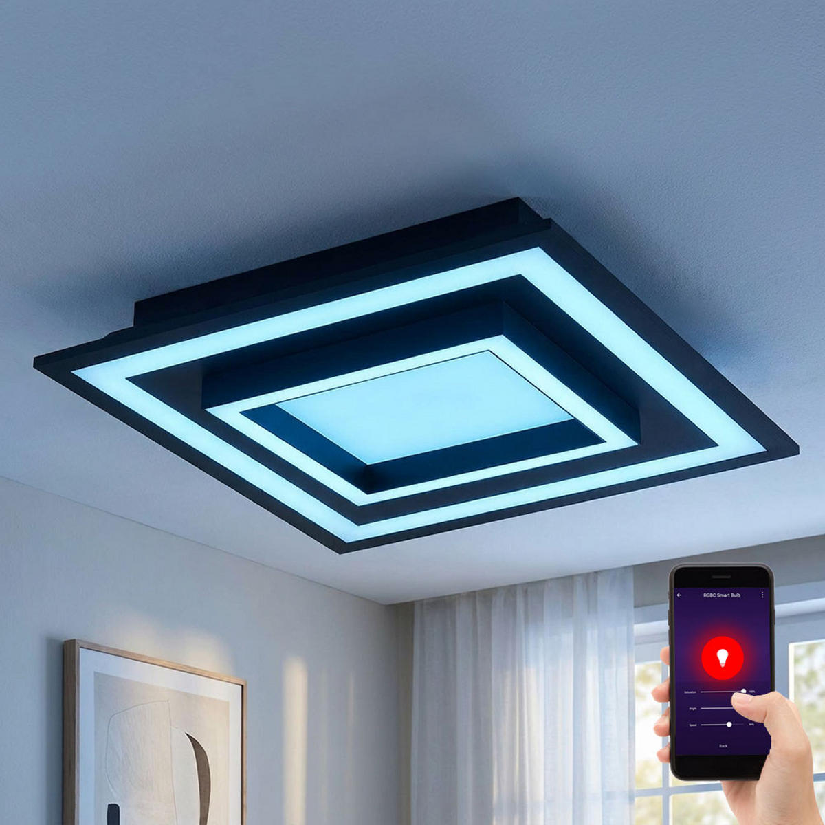 DECKENLEUCHTE LED Stahl, Schwarz, schwenkbar - Schwarz, Metall (45/45/7cm)