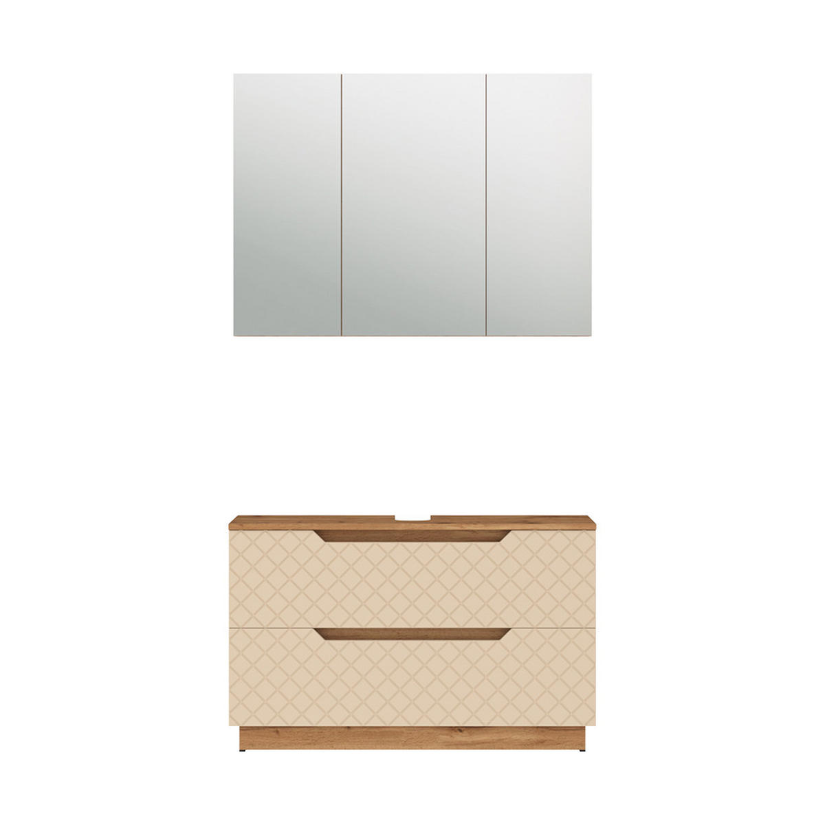 BADMÖBEL-SET Lotta Eiche/Kaschmir mit Kachelstruktur 2 Teile - Kaschmir/Eichefarben, Holzwerkstoff (99.4/62.5/32cm) - Vicco