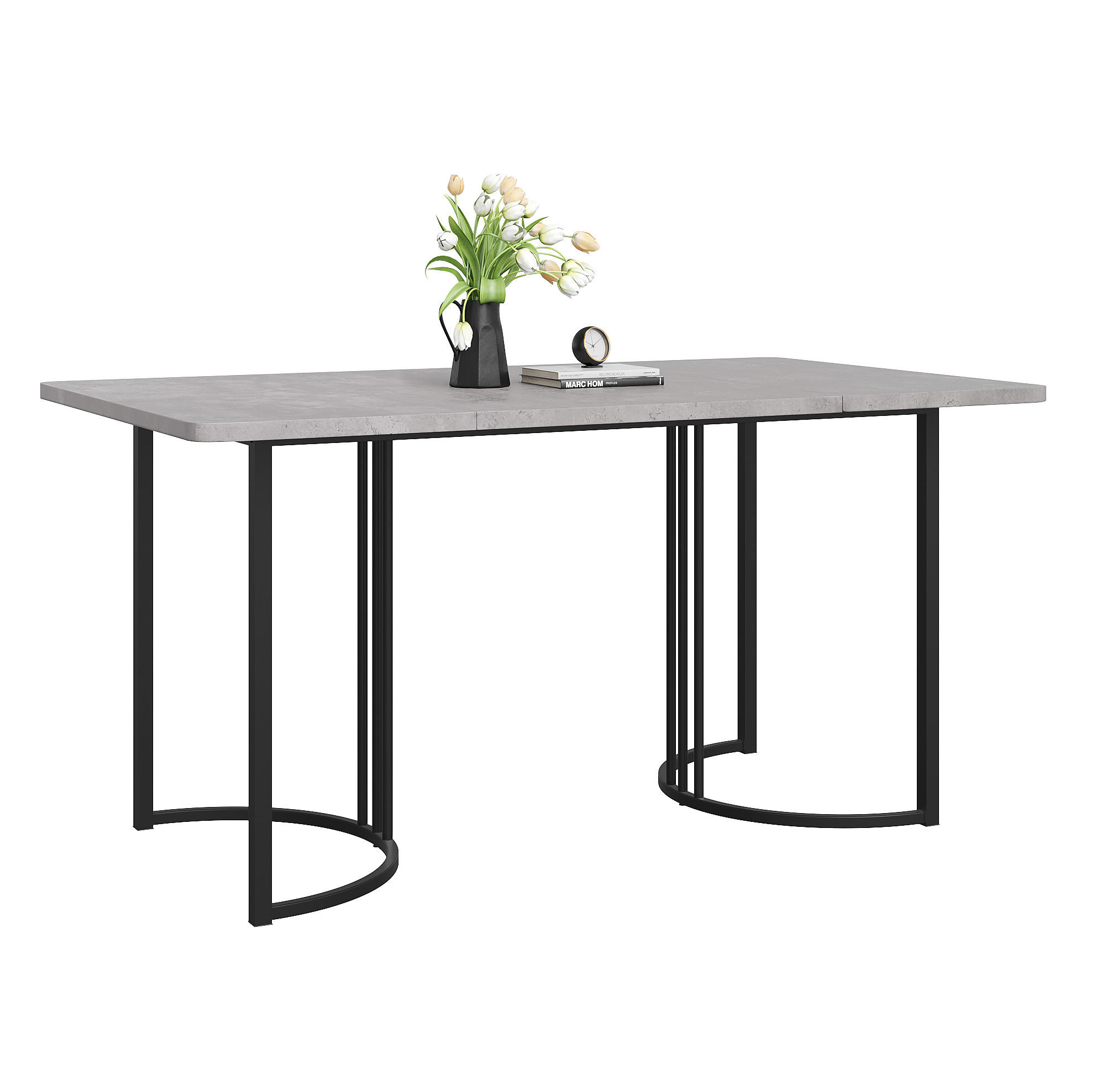 Redom JÍDELNÍ stůl 140/80 cm s mramorovým dekorem, kovovou konstrukcí a nastavitelnými nohami, Šedá