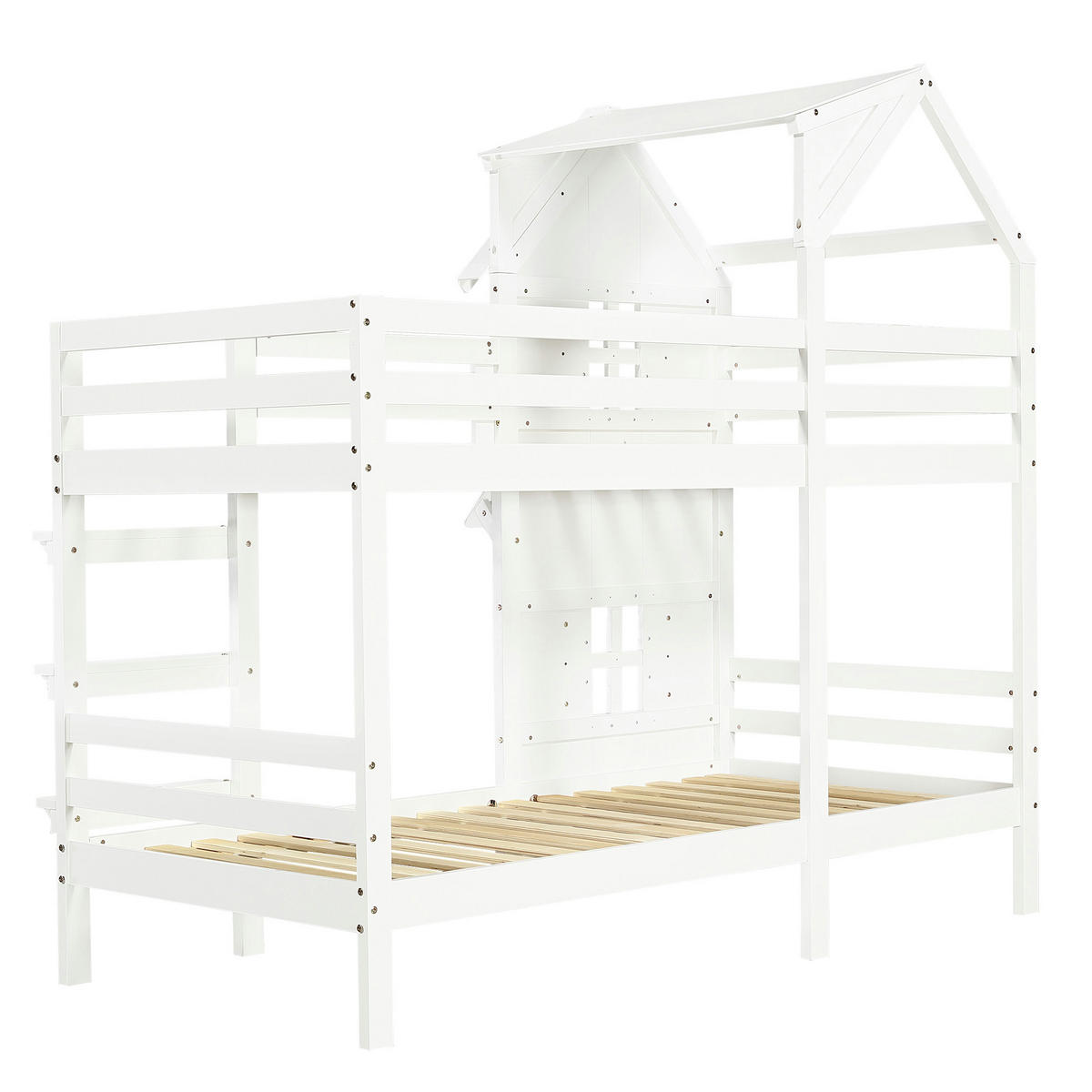 ETAGENBETT mit Dach und Fenstern 90x200 cm Weiß - Weiß, Holzwerkstoff (90/200cm) - Beauniv