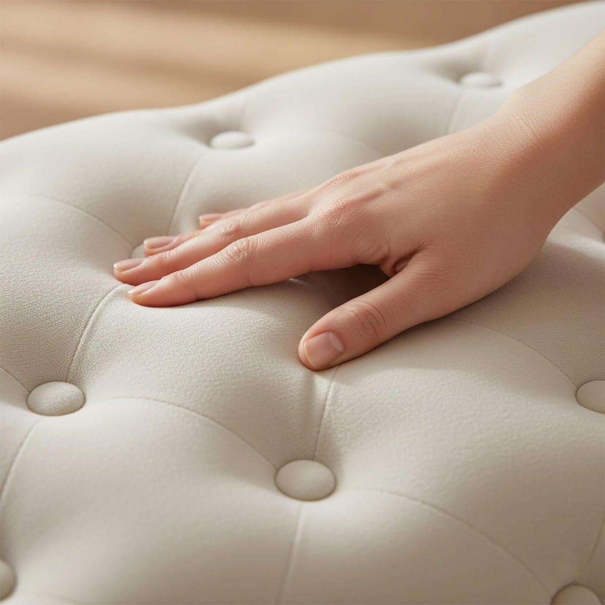 SITZHOCKER MADRID, Beige, T80xB37xH42 - Beige, Holz (37/42/80cm) - Milordbikes