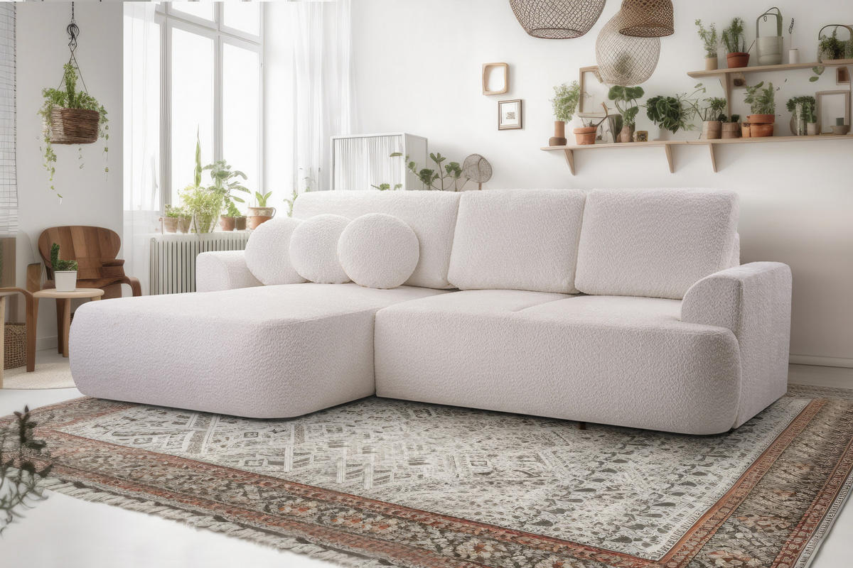 ECKSOFA VELOS Beige L - Links Bouclé - Beige/Schwarz, Kunststoff/Textil (260/168cm) - Luxkor24