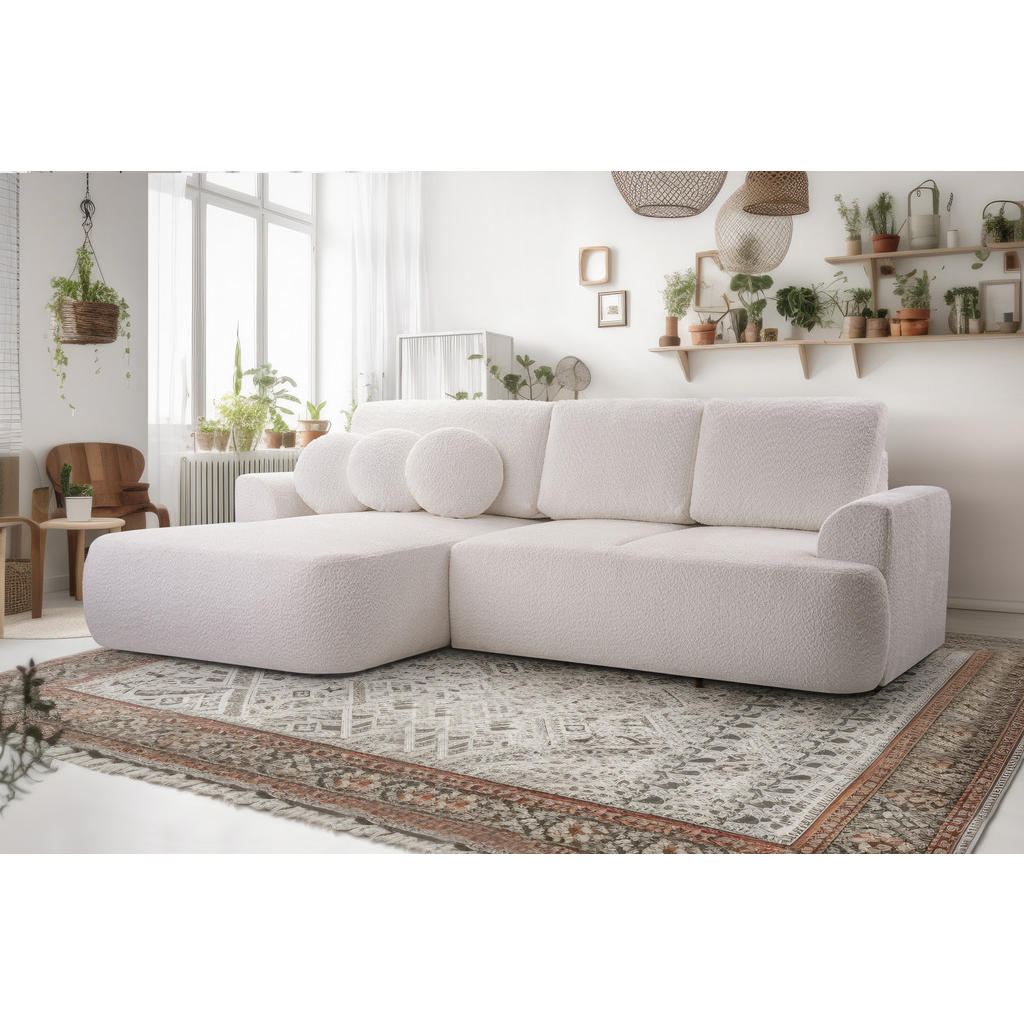 Thumbnail - Luxkor24 Ecksofa, Ecru, Textil, 4-Sitzer, L-Form, Ottomane links,L-Form, 260x168 cm, Wohnzimmer, Sofas & Couches, Wohnla...
