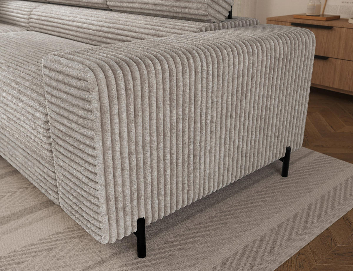 ECKSOFA COLESIO L-Form, Schlaffunktion, Bettkasten, verstellbare Kopfstützen, Wellenfederung, Metallfüße, breiter Cordstoff - Schwarz/Weiß, Kunststoff/Metall (269/204cm) - Wohnideebilder