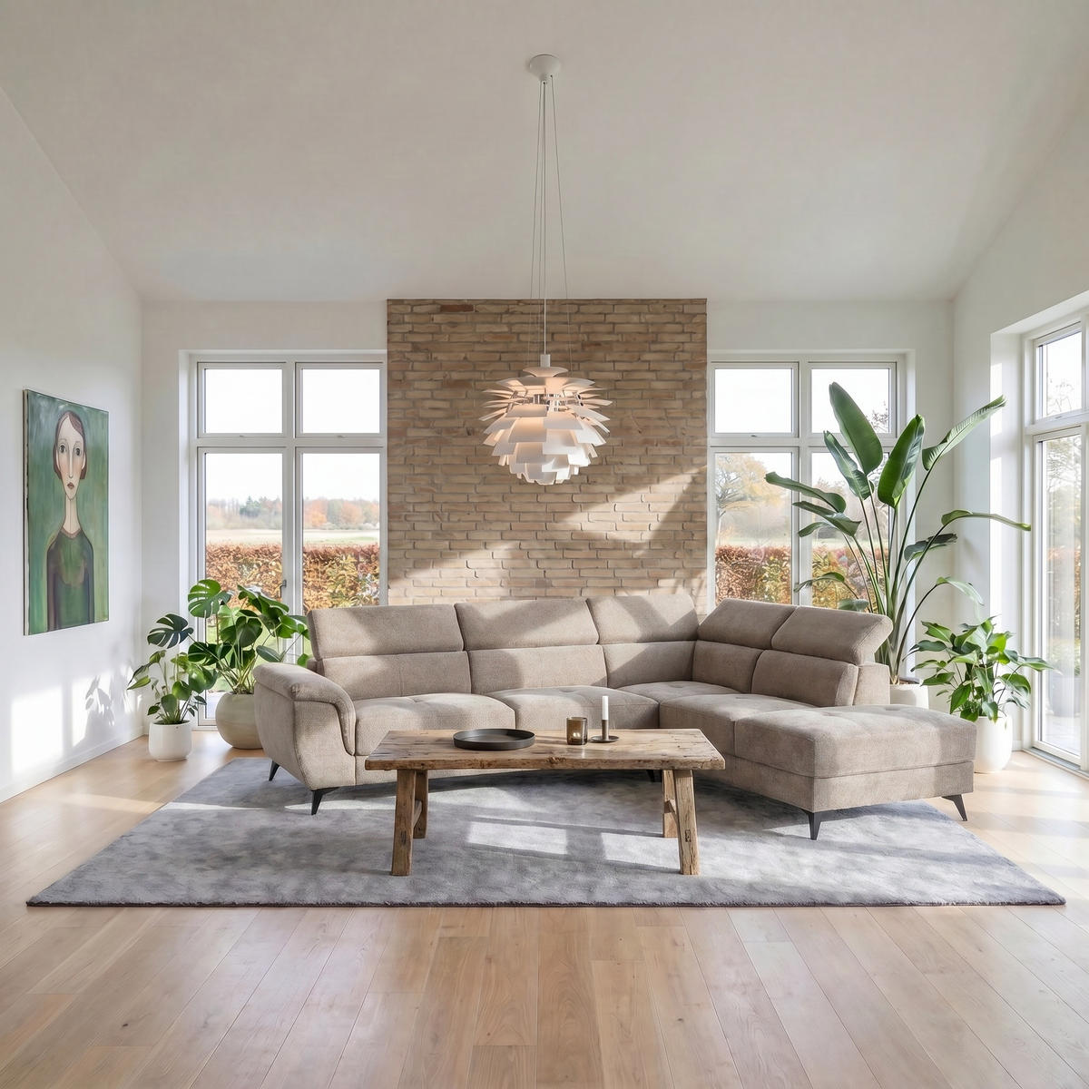 ECKSOFA Webstoff Beige - Beige/Schwarz, Textil/Metall (290/95cm) - Furnhouse