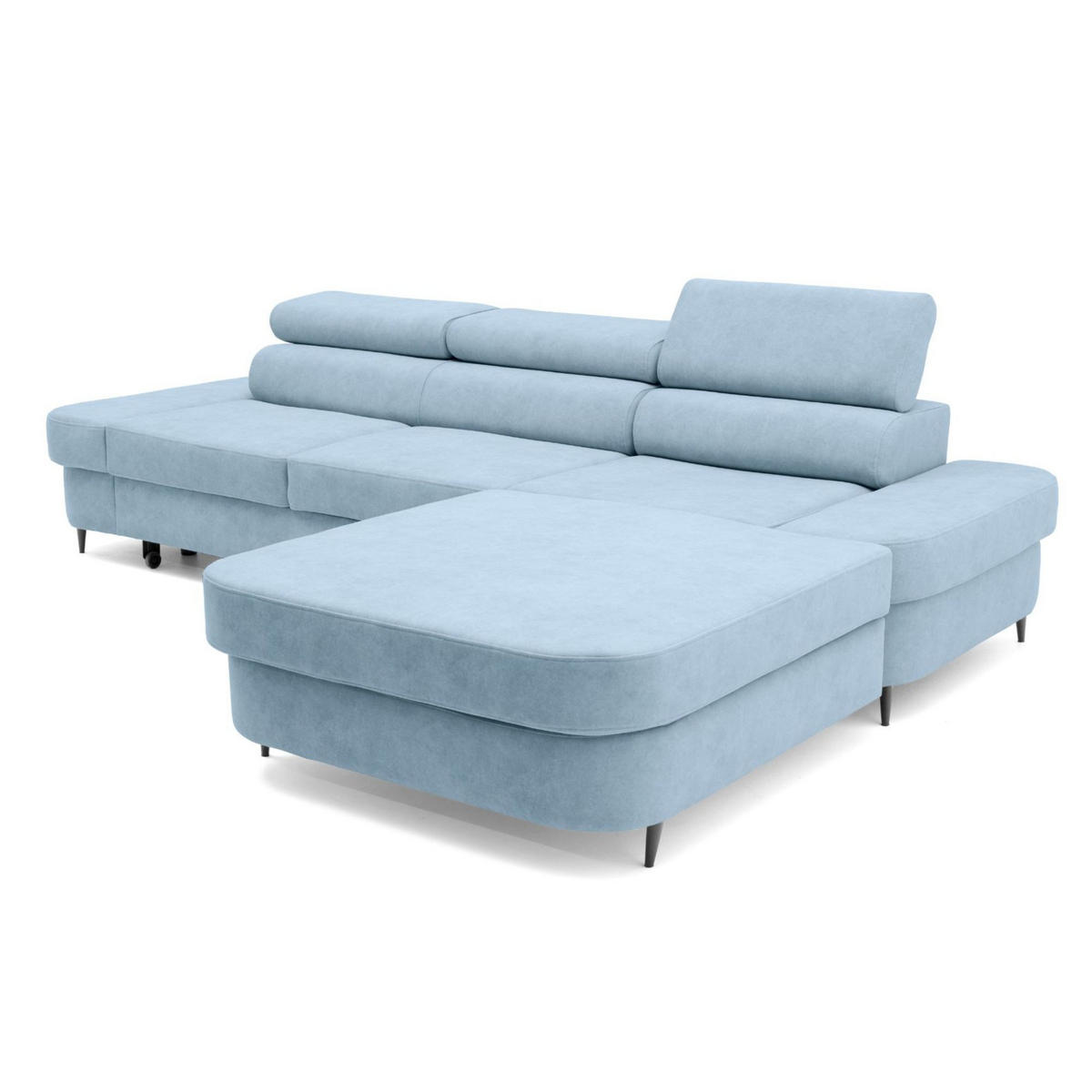 ECKSOFA JAZZ L Rechts mit Schlaffunktion 127x216 Velours Hellblau - Schwarz/Hellblau, Holz/Textil (237/285cm) - Muffo