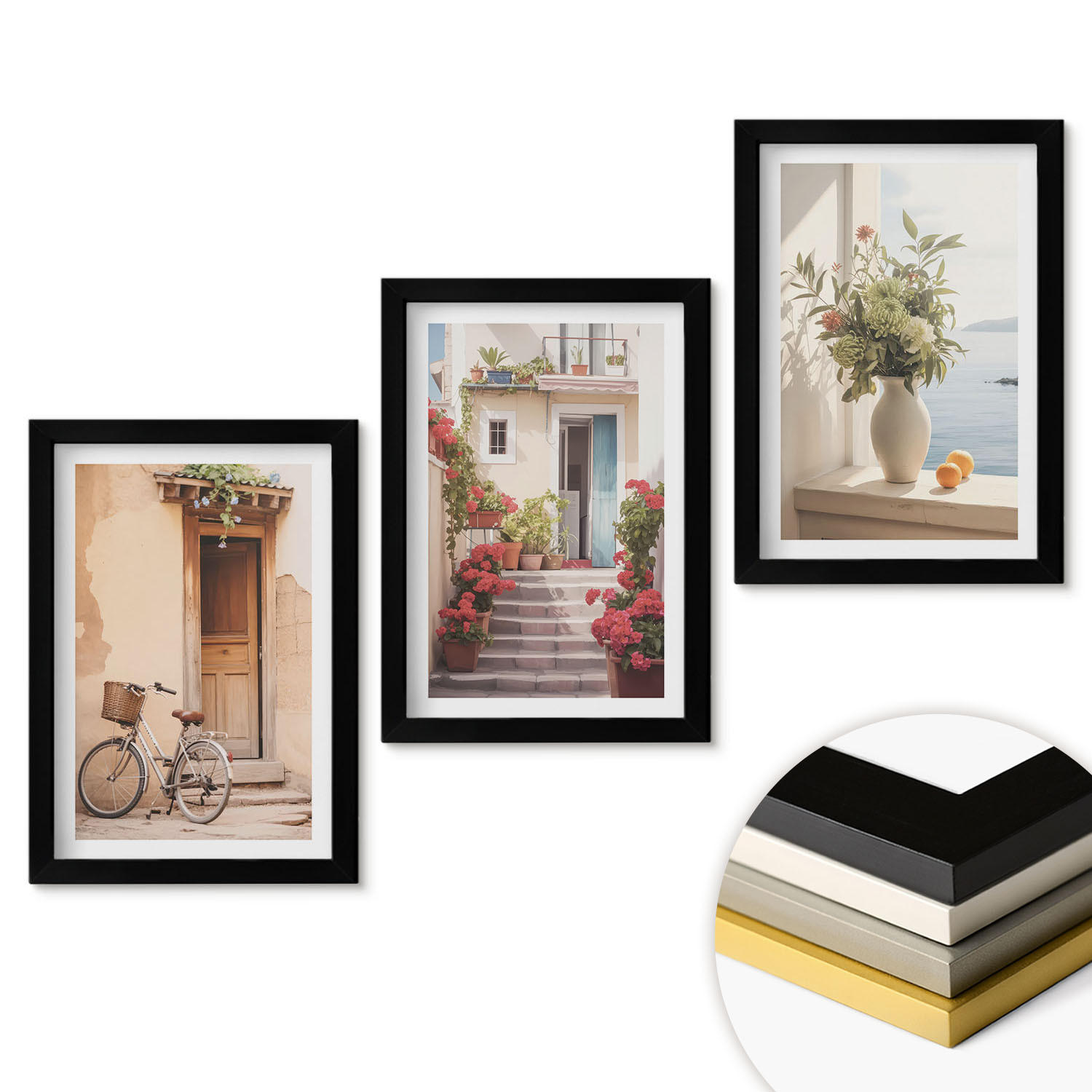 WANDBILDER 3er-Set - 20x30 cm Schwarzer Rahmen - Charmante Küstenstraßen - Schwarz, Kunststoff (20/30cm) - ArtPrintCave