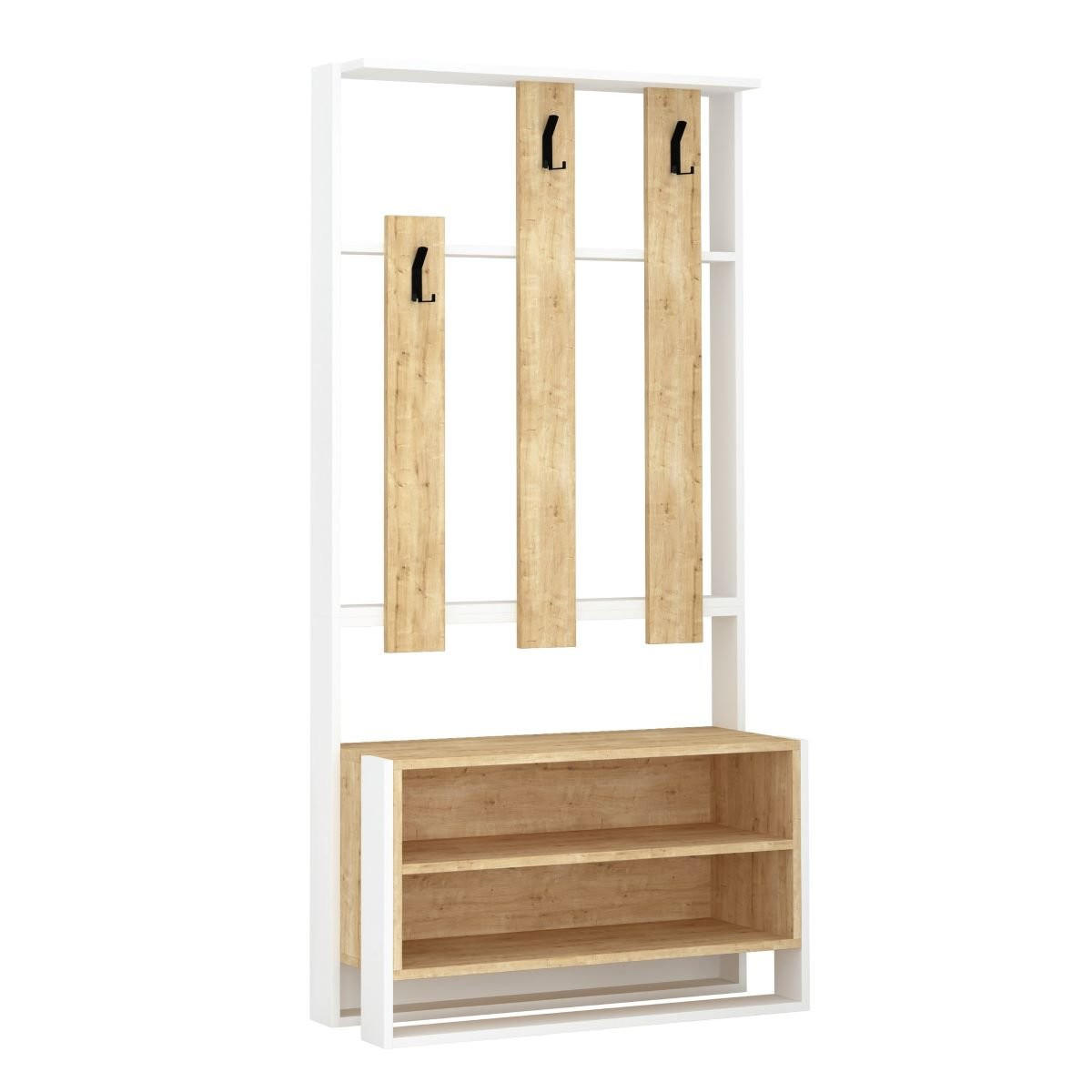 EINGANGSMÖBEL mit 3 Regalen und 3 Haken für Kleiderbügel H180 cm - Chester - Eichefarben, Holzwerkstoff (36/180/90cm) - Calicosy