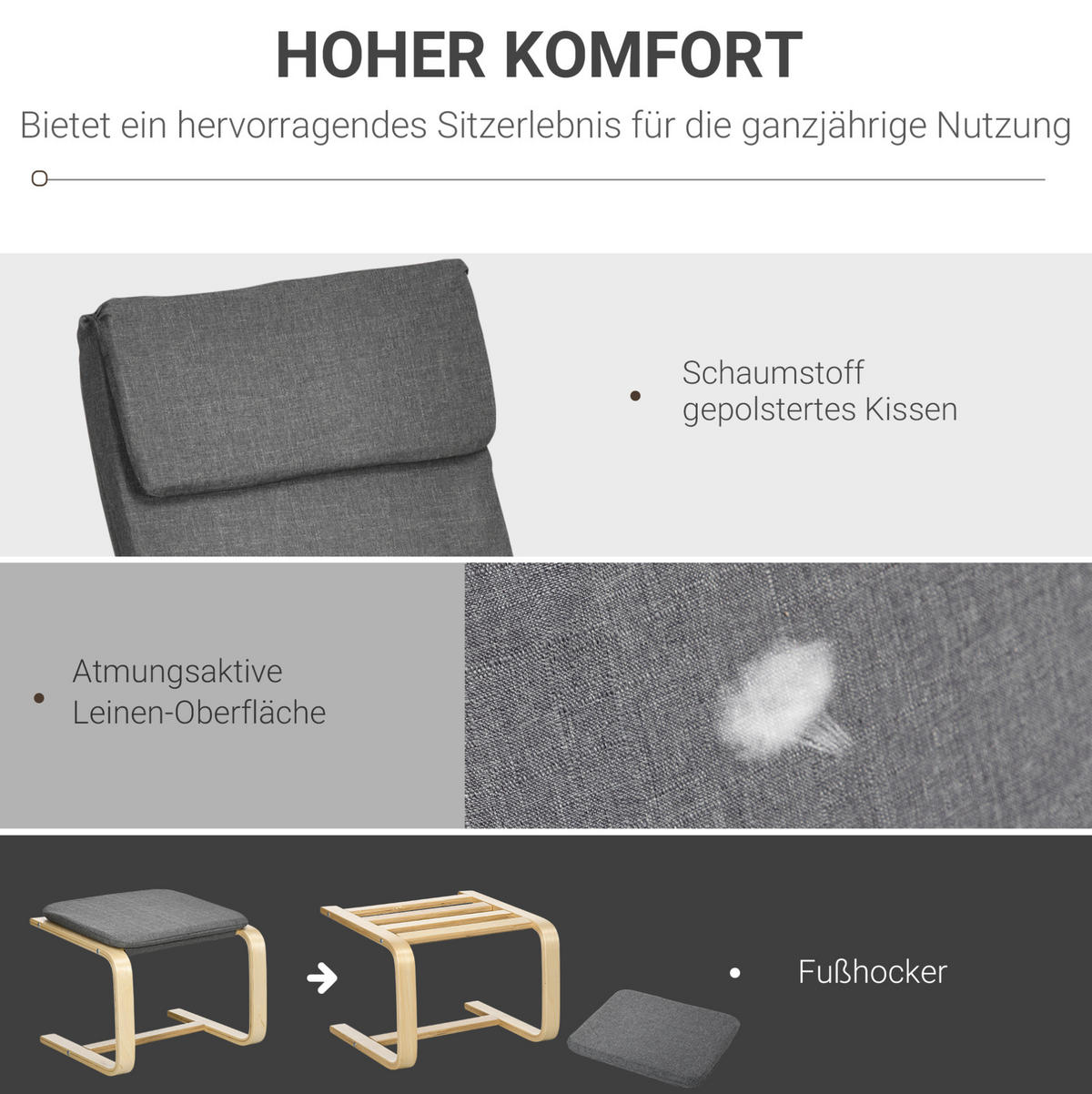 RELAXSESSEL 66,5/80/99 cm mit Fußhocker in Grau - Grau, Textil (80/99/66.5cm) - BEAOK