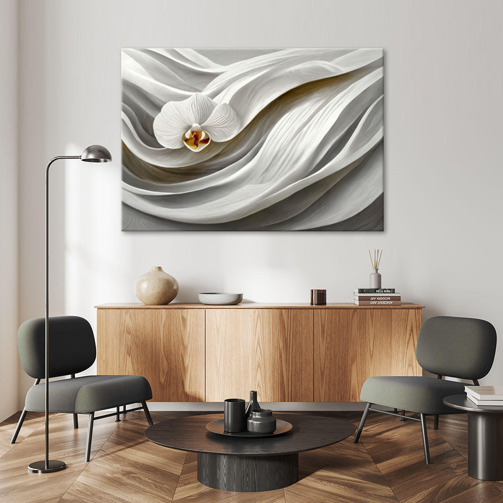 LEINWANDBILD Weiße Orchidee und 3D-Abstraktion 100x70cm - Weiß, Textil (100/70cm) - Feeby
