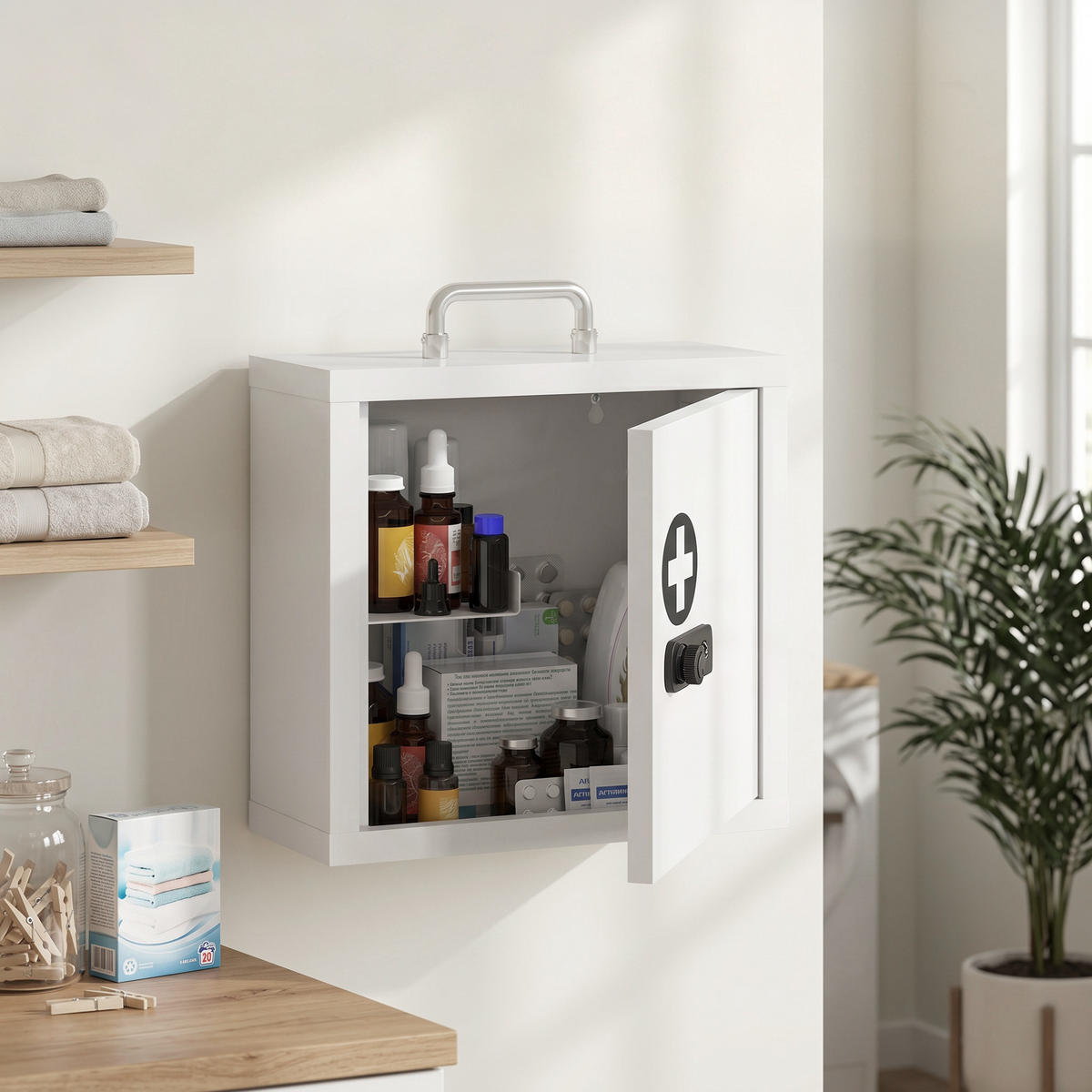 MEDIZINSCHRANK Edelstahl Weiß - Chromfarben/Weiß, Metall (14/30/30cm) - HOMCOM