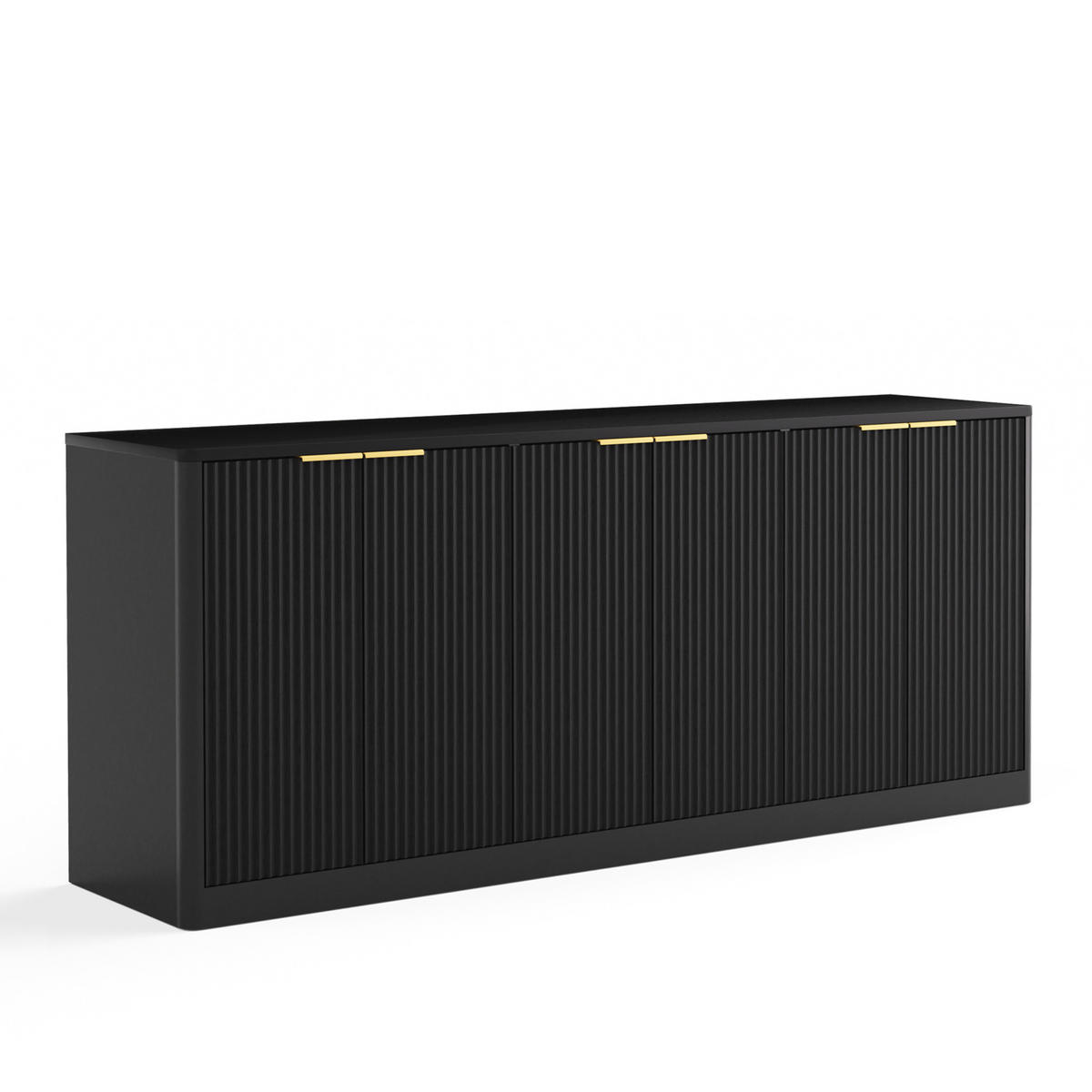 KOMODA 170/40/70,5 cm crna od MDF-a sa 6 vrata i valovitim frontama - crna, drvni materijal (170/70.5/40cm) - OKWISH
