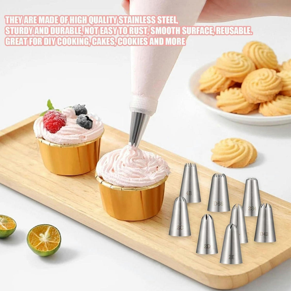 SPRITZTÜLLEN 8-teiliges Set Edelstahl Zuckerguss Kuchen Dekorieren - Silberfarben, Metall (2.5/2.5/4.4cm)