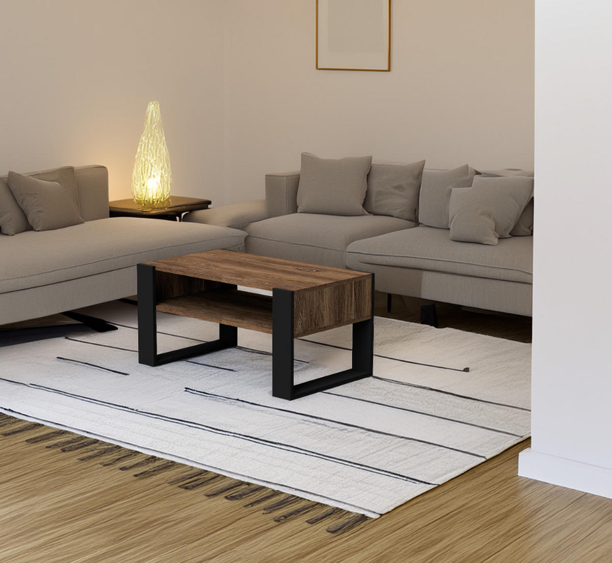 COUCHTISCH CORA90 - Eichefarben/Schwarz, Holzwerkstoff (90/53.6/45cm)