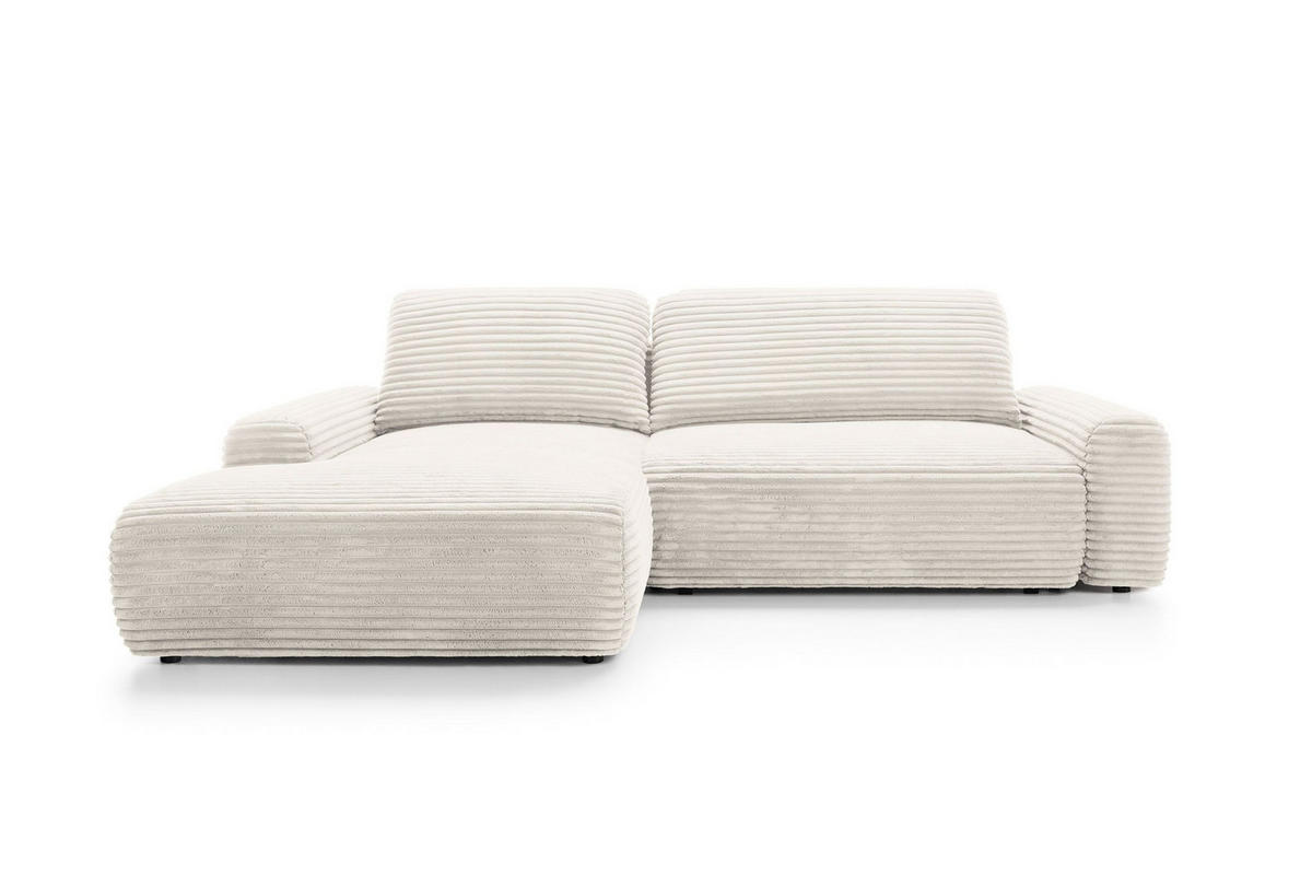ECKSOFA OSSO Creme Velours-Stoff mit Schlaffunktion - Creme, Holz (264/162cm) - MASSENO
