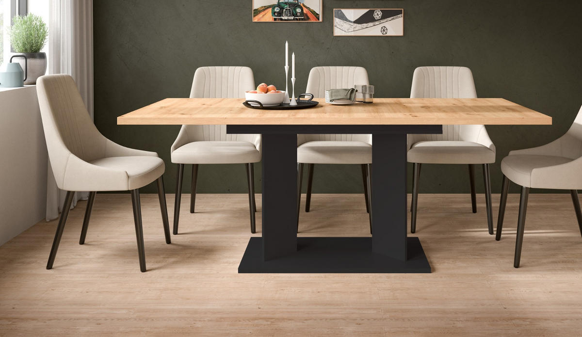 ESSTISCH Eiche Artisan, schwarz 150 - 190 x 90 cm, Küchentisch ausziehbar - Schwarz/Eiche Artisan, Holzwerkstoff (90/150/76cm) - Inn.Furn