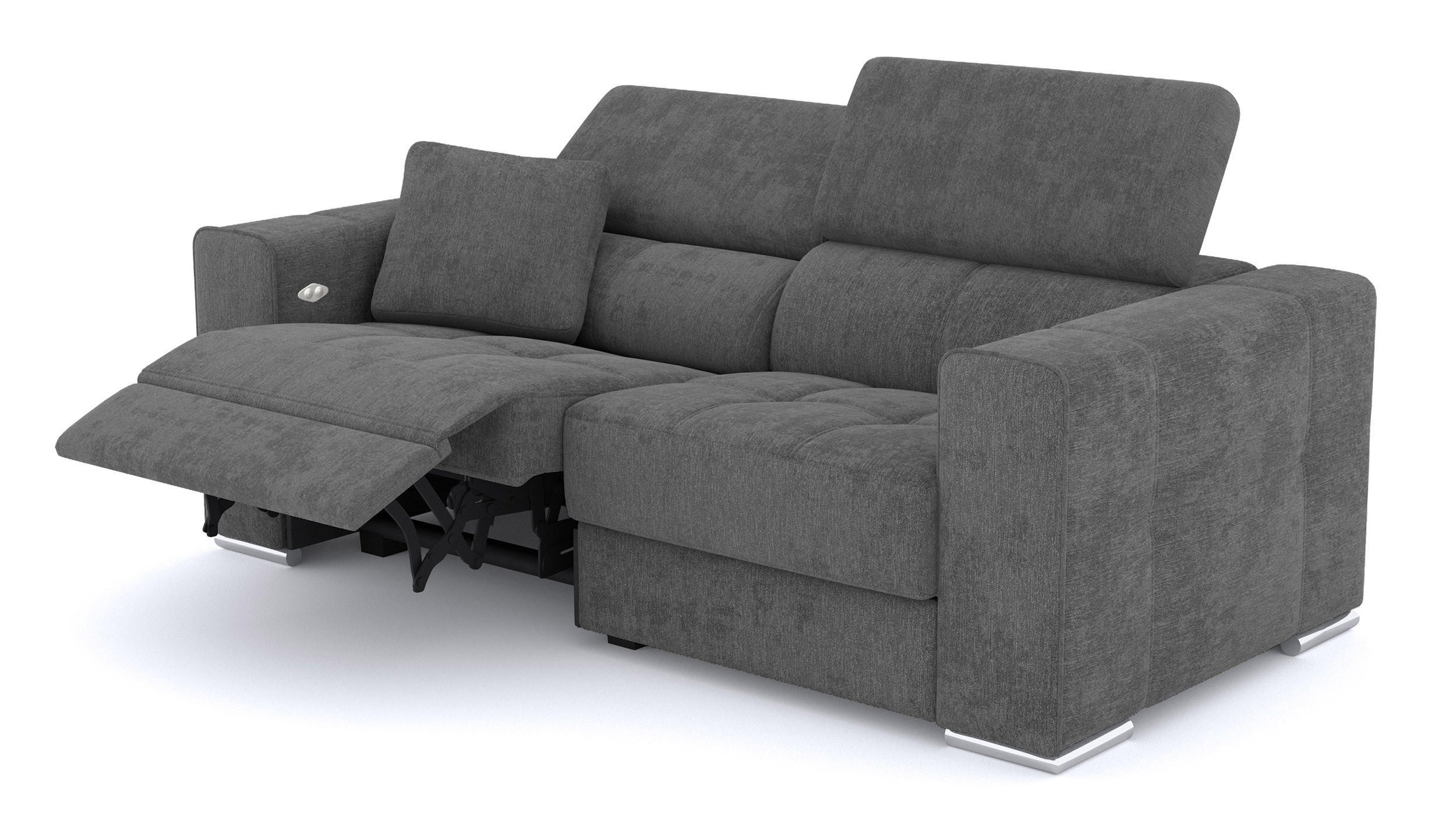 SOFA QUARTZ 3-Sitzer mit 1 Relaxfunktion, dunkelgrau - Dunkelgrau/Silberfarben, Holzwerkstoff/Textil (204/80/102cm) - Courtois Laville