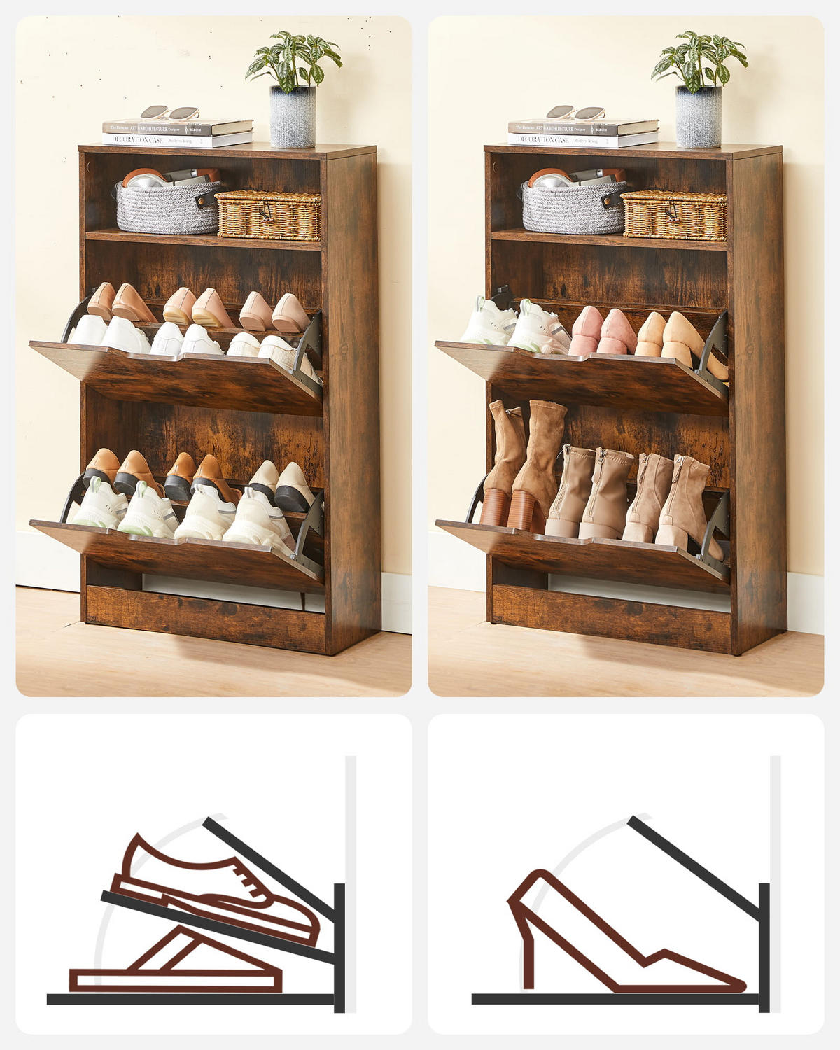 SCHUHSCHRANK, braun - Braun, Holzwerkstoff/Kunststoff (60/102/24cm) - A2A Home