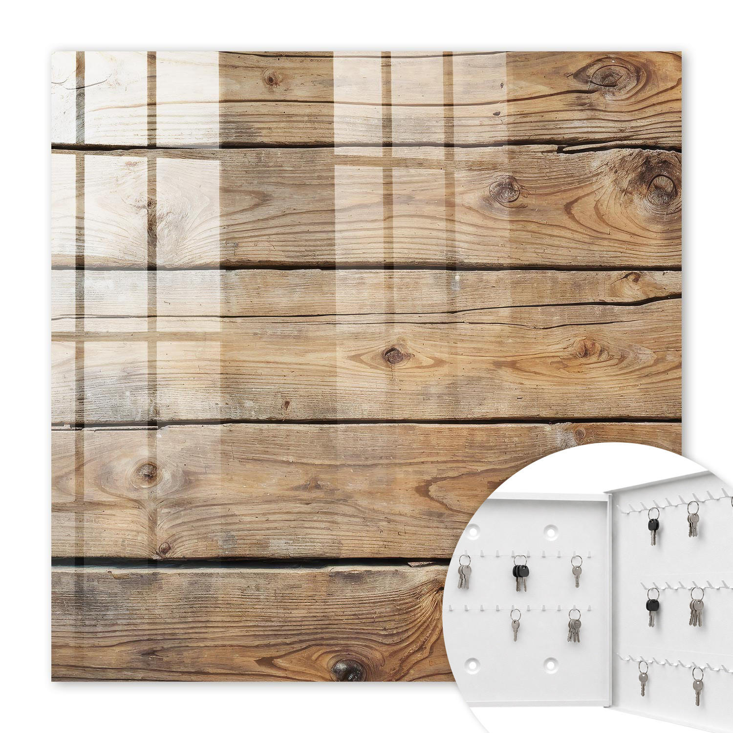 SCHLÜSSELBOX Weiß 30x30 cm – Türöffnung nach rechts - Holzbretter - Braun, Metall (30/30/5cm) - TULUP