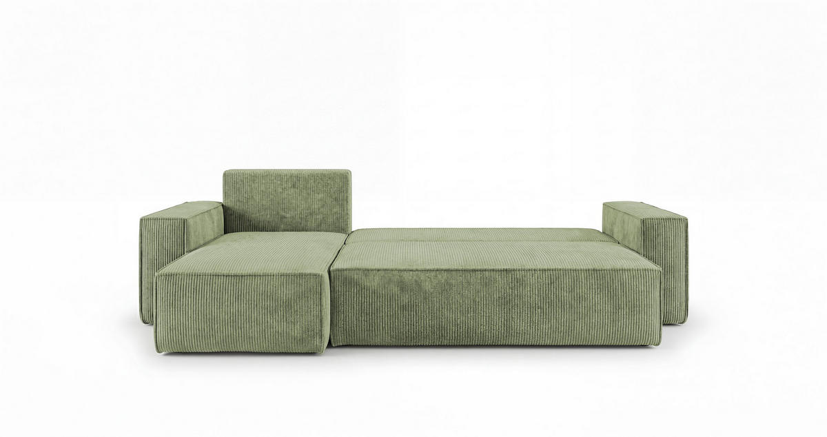 ROHOVÁ pohovka CALIFORNIA MINI levá světle zelená manšestr Poso 47 - funkce spaní, úložný prostor - světle zelená, textil (245/140cm) - Cornero