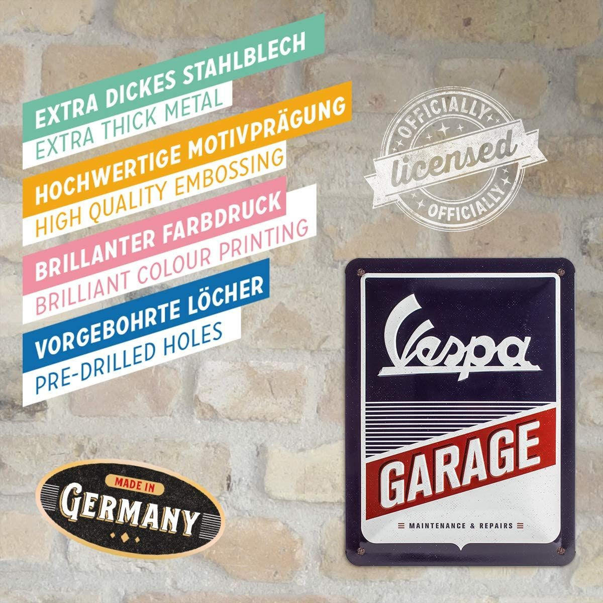 BLECHSCHILD 15/20 cm Vespa Vespa Garage - Multicolor, Metall (15/20/0.5cm) - Nostalgic-Art