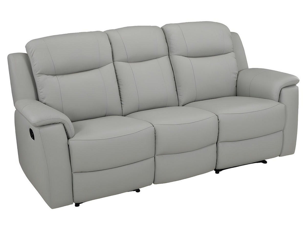 SOFAGARNITUR mit Relaxfunktion - 4 Personen - Leder - Hellgrau - - Hellgrau, Leder (205/100/96cm) - Vente-Unique