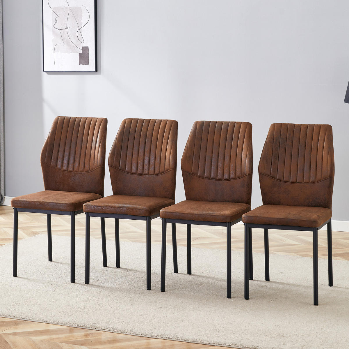 ESSZIMMERSTÜHLE 4er-Set Tech-Stoff Braun-Schwarz Metallbeine - Braun, Metall (42.6/93/43cm) - Meubliv