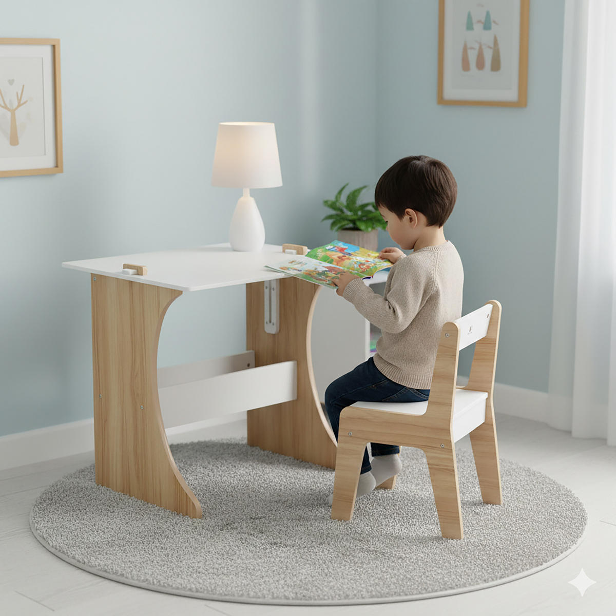 KINDERSITZGRUPPE Weiß Natur Schwarz 2-tlg.-Set MDF - Multicolor, Holzwerkstoff (60/56/50cm) - Relaxdays