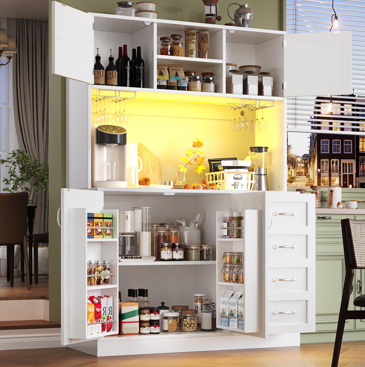 BUFFET 120/40/188 cm aus MDF mit LED-Beleuchtung Weiß - Weiß, Holzwerkstoff (120/188/40cm) - Modenvie
