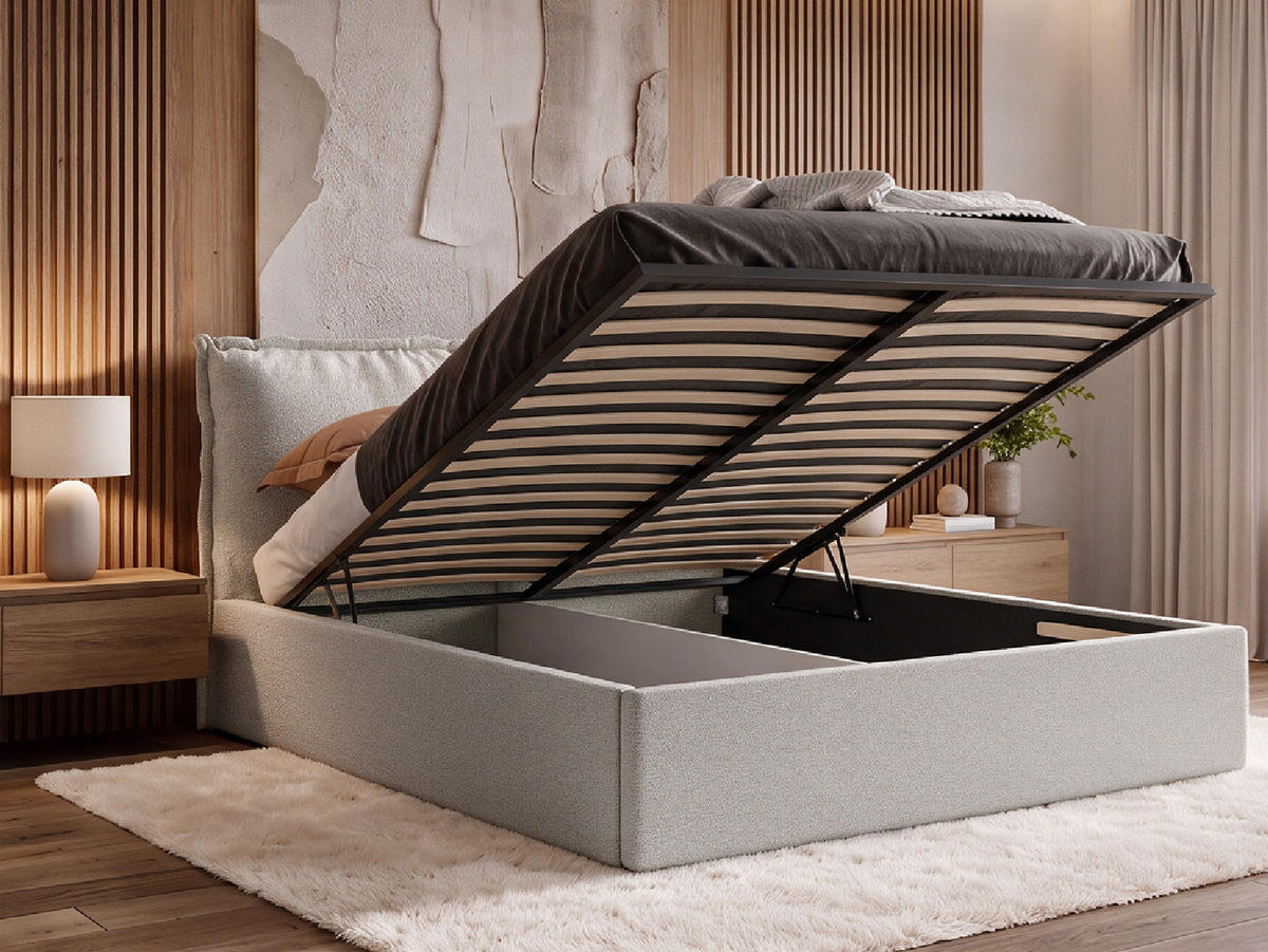 POLSTERBETT MIRA 140x200 cm mit Bettkasten, Stauraum und Metall-Lattenrost – VIBE Grau - Schwarz/Grau, Textil/Metall (140/200cm) - Luxkor24